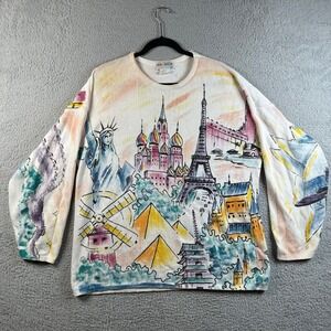 Vintage Kolorway Sweater World Landmarks Hand Painted Art Print Travel Sz L Rare